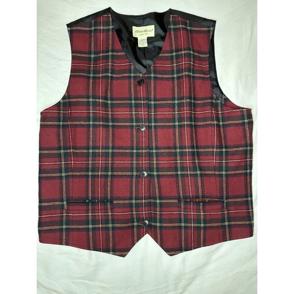 Eddie Bauer Jackets & Blazers - Vintage Eddie Bauer Women's Button Front Wool Blend Vest Red Plaid XL Tall